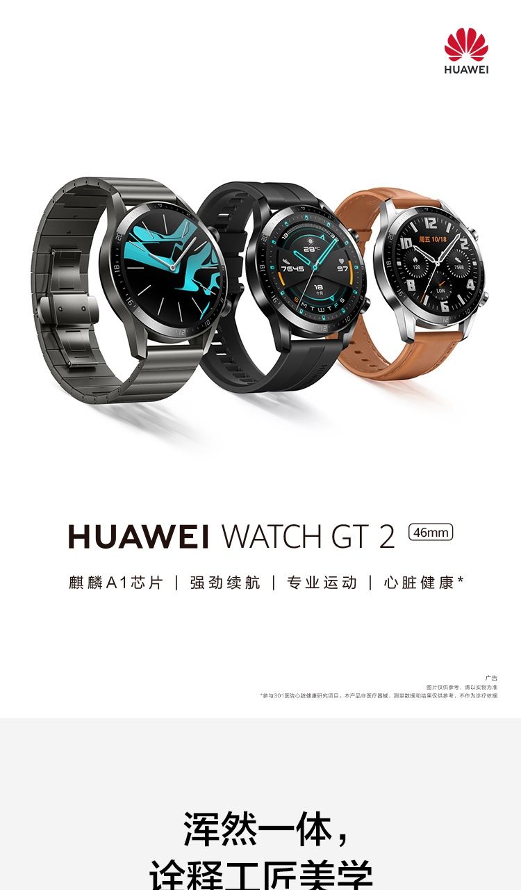 华为 智能手表 ltn-b19 watch gt2 46mm 圆形 两周续航 心脏健康监测