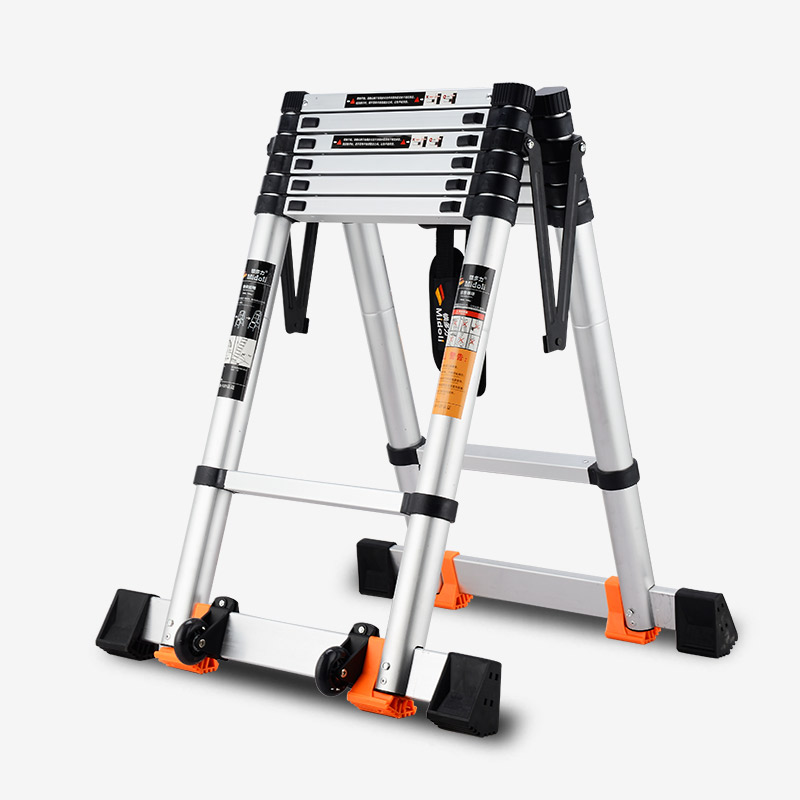 镁多力 伸缩梯子人字梯铝合金加厚折叠梯 家用多功能升降梯工程楼梯