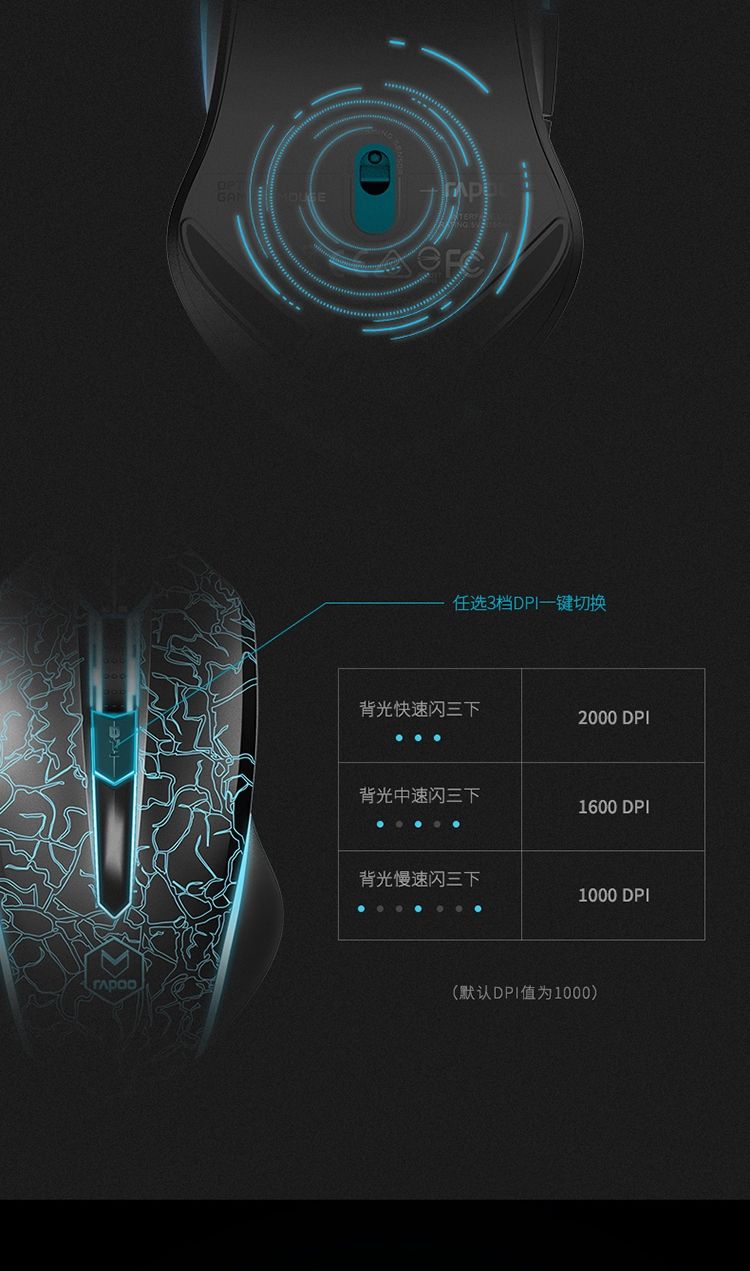 雷柏 鼠标 v18 线长1.8m usb_雷柏